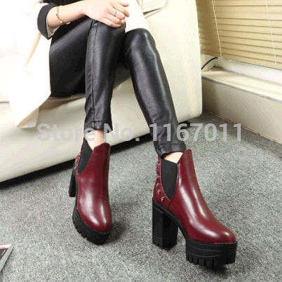 Free shipping 2014 autumn winter fashion women boots Punk rivets platform Martin boots female Knight boots
