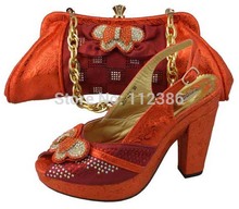 Fashion Italian Fashion Shoes and Matching bag, High heel shoes and bag set for free shipping JB06 orange