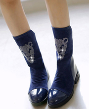 New 2014 autumn shoes women rhinestone female shoes flat heel color block decoration snow boots shoes