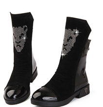 New 2014 autumn shoes women rhinestone female shoes flat heel color block decoration snow boots shoes