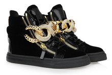Wholesales GZ 100% Genuine Leather With Metal Chain Rhinestones Zip Elastic Band Shoes Men And Women Unisex Fahsion Sneakers