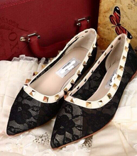 Wholesales V Home Valentine Style Lace Surface Women Flats With Rivet Slip On Pointed Toe Fashion Lady Flats
