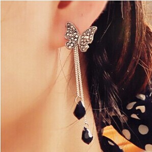 BB118 Bling Beauty Korean jewelry butterfly pendant tassel earrings E113