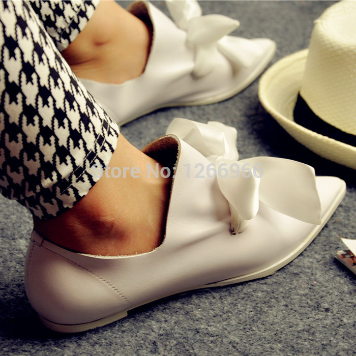 calfskin silk butterfly lace up ballet flats pointed toe casual women shoes pig leather inside for