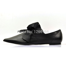 calfskin silk butterfly lace up ballet flats pointed toe casual women shoes pig leather inside for