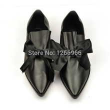 calfskin silk butterfly lace up ballet flats pointed toe casual women shoes pig leather inside for