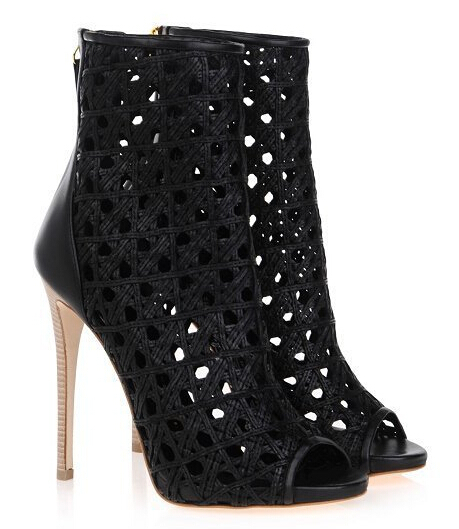 Wholesales GZ Genuine Leather With Mesh Style With Zip Peep Toe Women Shoes High Heels Lady