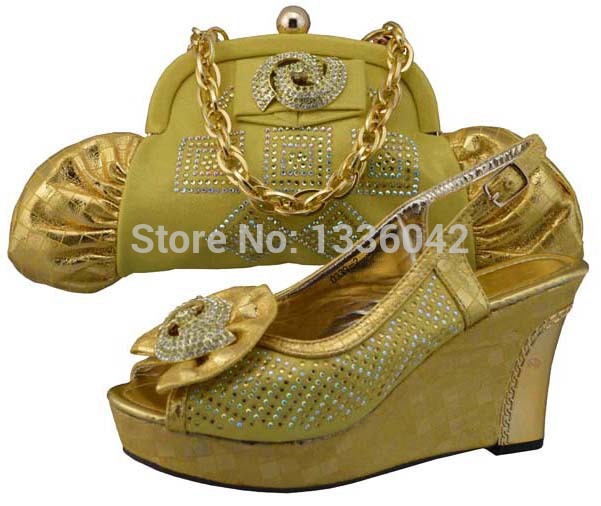Item JBo1 1 Gold 5 color Wholesale Italian lady High heel shoes matching with handbag sets