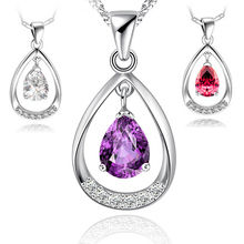 Genuine 925 Sterling Silver White Purple Red Astrian Crystal Water Drop  Necklaces & Pendants Fashion Jewelry Free Shipping