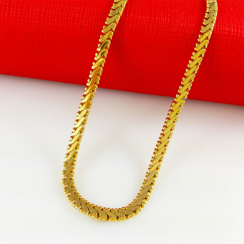 2014 New 24k Gold Flat Snake Chain Necklaces Free Shipping Party Accessories Fashion Men s Jewlery