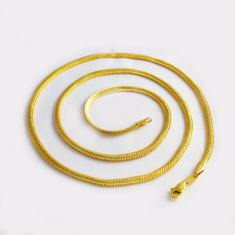 2014 New 24k Gold Necklaces Flat Snake Chain Hot Sale Fashion Men s Jewlery Free Shipping