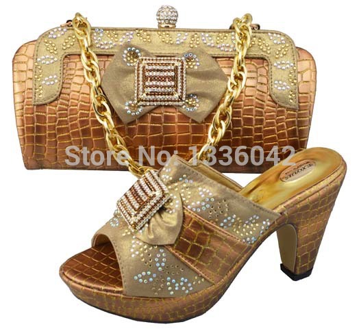 Wholesale Item JB02 2 5color Gold color Italian lady High heel shoes matching with handbag sets