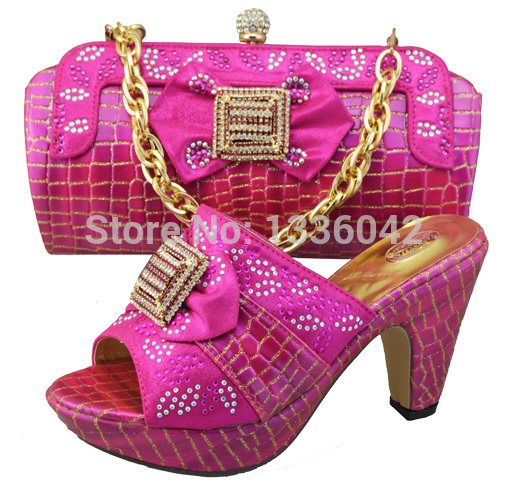 Wonderful 5color Italian lady fuchsia High heel shoes Item JB02 5 with bag sets for party
