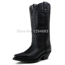 COWBOY BOOTS WESTERN BOOTS WOMENS BOOTS GENUINE LEATHER mid calf fashion Couple Fashion Leather Boots black