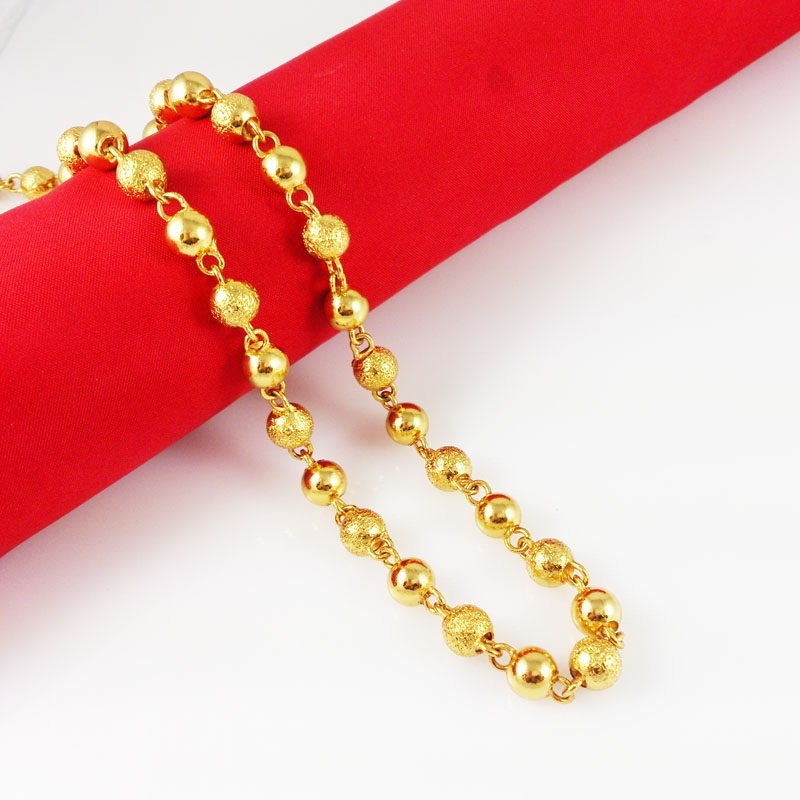 2014 New 24k Gold Necklaces 60 CM Solid Beads Chain Fashion Men s Jewlery Free Shipping