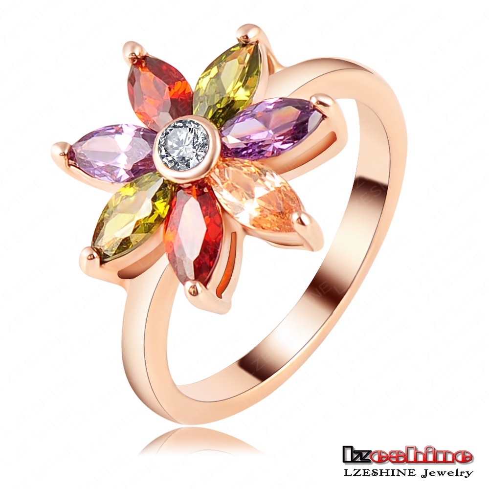 LZESHIINE Brand Multi Color Fine Women Jewelry Finger Rings 18K Rose Gold Plate AAA Swiss Zircon