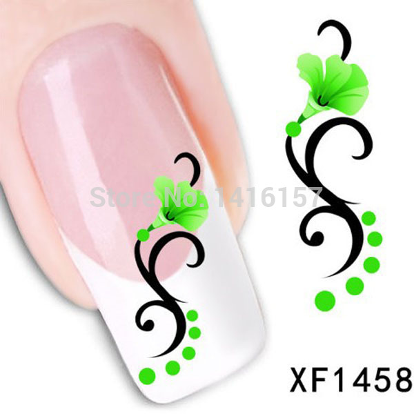 Min order is 10 mix order Water Transfer Nail Art Sticker Decal Beauty Tiny Green Morning