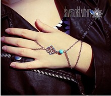 2014 Trendy Silver Plated Blue Turquoise Beaded Charm Chain Linked Handmade Girls Fashion Bracelet Pulseiras Mujer