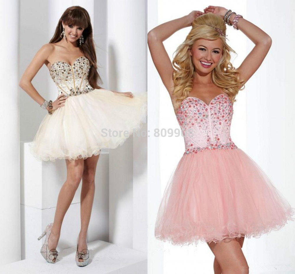 Short Crystals Beaded A Line Oraganza Homecoming Dresses 2014 Short ...