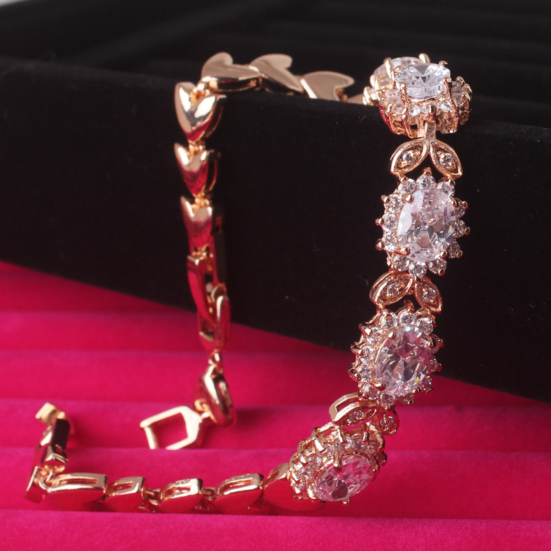 Engagement 18k gold plating bracelets white crystal zirconia lovely lady chain bracelet passionate gift free shipping