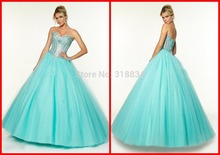 Sky Blue Tulle Ball Gown Quinceanera Dresses 2015 New Fashion f-97125 Sweetheart Lace-Up Backless Corset Crystals Party Gown Hot
