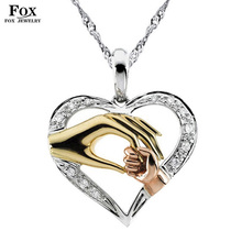 Two Hands Love Mom by Heart 100% Real 925 Sterling Silver Women Jewelry Pendants Necklaces Thanksgiving Christmas Gifts LTP040