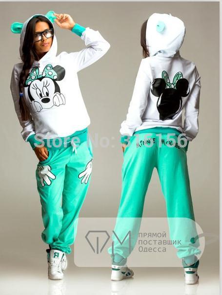 H1-v15 2014 New Autumn New Women Fashion Cartoon Mouse PrintedSweatshirts Set,Cute Girls Hoodies Cardigans,Tracksuits,Sport Suit