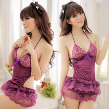 PAGAN 2015 Hot sale rose lace sexy lingerie halter tight temptation perspective pajamas P0014