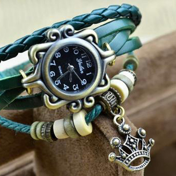 New Fashion Leather Vintage Style Jewelry Bracelet Quartz Wrist Watches of Crown Red M3AO