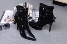 new 2014 autumn winter fashion brand women’s shoes pointed Toe High Heels ankle Boots rivets genuine leather boots size 35-40