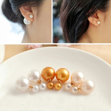 Fashion Earrings 2014 Double pearl earrings for women Jewelry Brincos ouro de festa Stud earrigns Boucles d’oreille women Bijoux