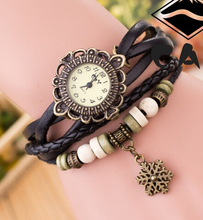 New Hot Sale Original High Quality Women Genuine Leather Vintage Watches Bracelet Wristwatches Snowflake Pendant