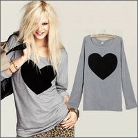 2014 Fashion t shirt for Women Autumn-summer clothing Heart Tops Sweatshirt Long Sleeve Loose T-shirt Female Plus Sizes Tee