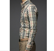 2014 Autumn Plaid Shirt Long Sleeve men Shirts Brand Luxury camisa slim masculina Social Dress casual