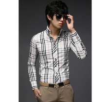 2014 Autumn Plaid Shirt Long Sleeve men Shirts Brand Luxury camisa slim masculina Social Dress casual
