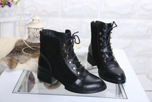 new 2014 autumn winter fashion brand women’s shoes square Heels ankle Boots genuine leather boots size 35-40 black 2322