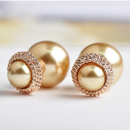 Italina Brand Double pearl stud earrings for women Fashion Jewelry 18K Gold filled Brincos ouro de