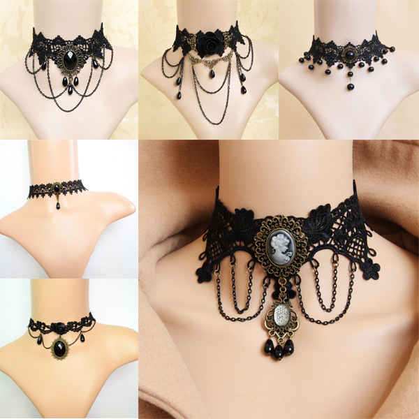 Handmade Retro Short Gothic Steampunk Black Lace Choker Necklace Vintage Max Colares Femininos Item Women Sexy