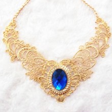 Free Shipping Fashion Gold Hollow Lace Flower Red Imitation Diomand Pendant Necklace Crystal 2013 Jewlery For