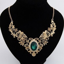 Free Shipping Fashion Gold Hollow Lace Flower Red Imitation Diomand Pendant Necklace Crystal 2013 Jewlery For