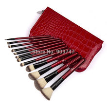 Professional 12 pcs Makeup Brush Set tools Make up Toiletry Kit Wool Brand Make Up Brush Set RED Crocodile Case free shipping