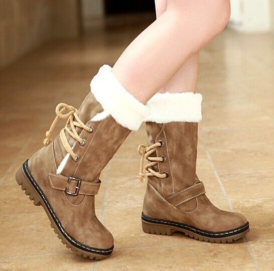 Women autumn winter retro fashion snow boots warm cotton boots long leg winter boots women flat