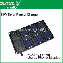 Portable 18W Outdoor Solar Panel Charger pack for iPhone iPad Samsung Smartphones and18V PC laptop