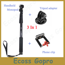 Top Quality Portable Handheld Telescopic Monopod Tripod For Gopro SJ4000 Camera ,Cell Phone With Holder and gopro tripod adapter