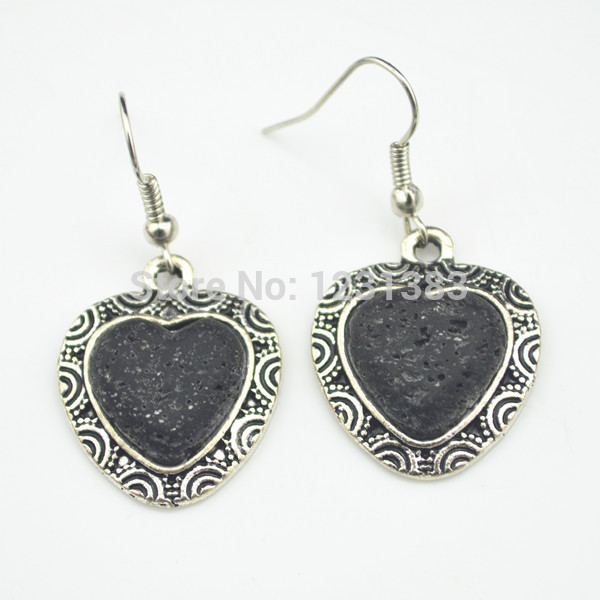 E1012i Lava Rock Volcano Stone Love Heart Honey Dangle Earring 1 Pair Stone not plastic or