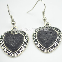 E1012i Lava Rock Volcano Stone Love Heart Honey Dangle Earring 1 Pair Stone not plastic or