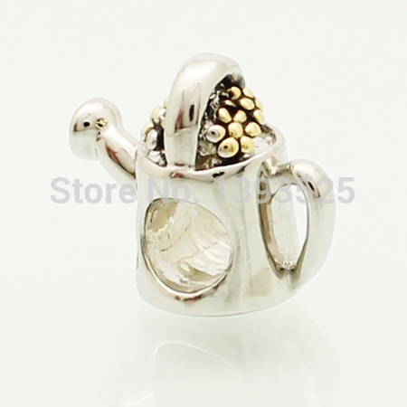 2014 Watering genuine gold plated silver color beads fit Pandora bracelets charm bracelets and jewelry accessories