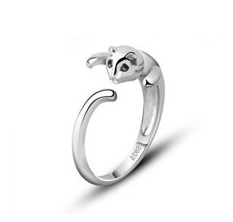 Free shipping hot sell 100 925 sterling silver unisex cute cat adjustable rings wholesale fashion jewelry