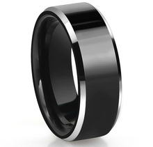 8MM High Polish Black Tungsten Carbide Ring , Two Tome Beveled Edges For Men Women Wedding Band Rings Comfort Fit TU057R