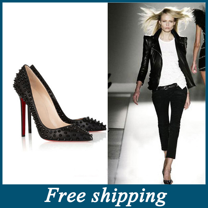 vintage Rivets pointed toe women shoes 2014 female sexy dress nude stiletto high heels ladies valentine